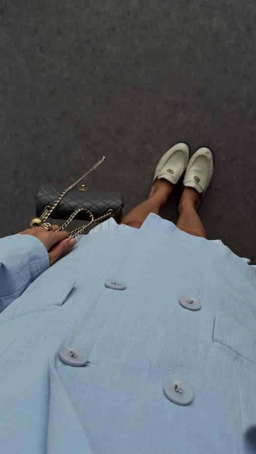 Bebe Mavisi Düğmeli Oversize Ceket