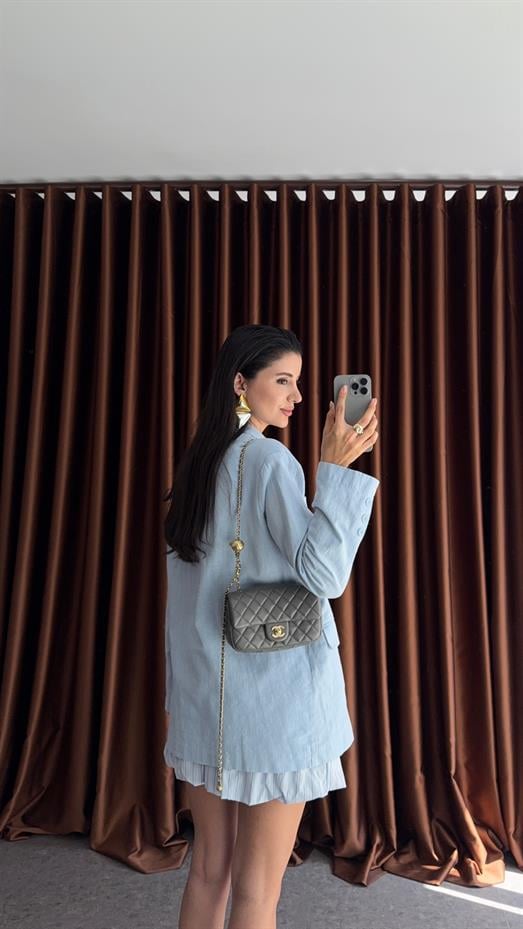 Bebe Mavisi Düğmeli Oversize Ceket