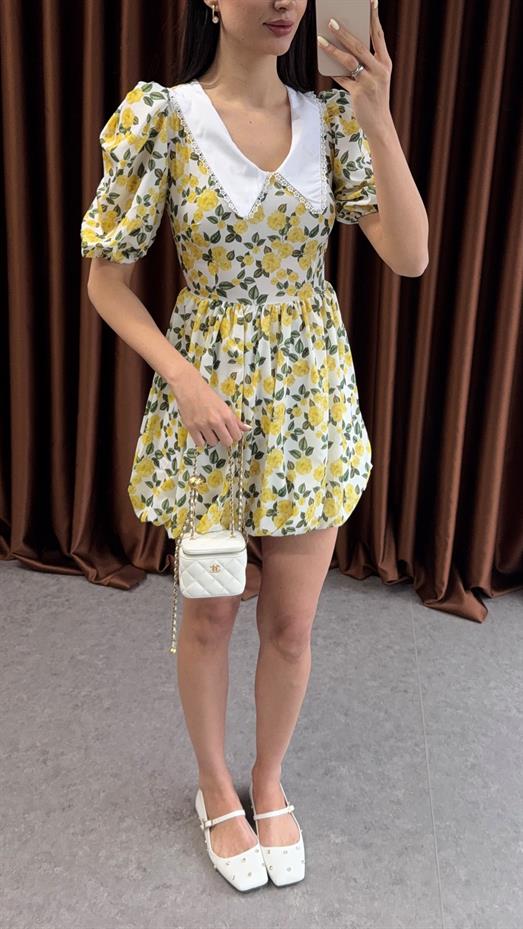 Bebe Yaka Sarı Elbise