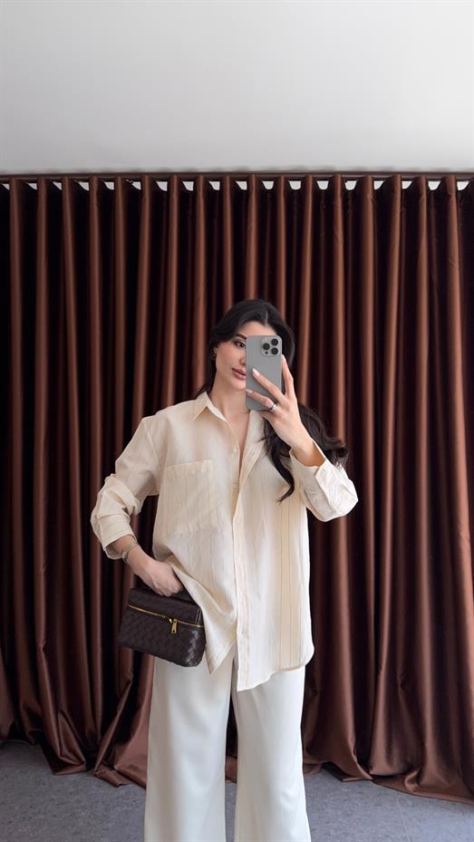 Bej Çizgili Gömlek