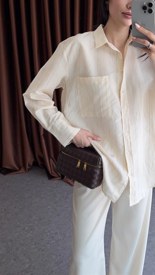 Bej Çizgili Gömlek