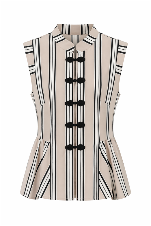 Bej Çizgili Napolyon Bluz