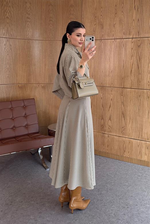 Bej-Haki Gömlek-Etek Takım