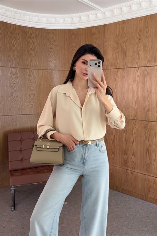 Bej Oversize Gömlek