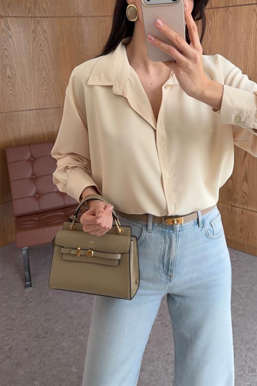 Bej Oversize Gömlek