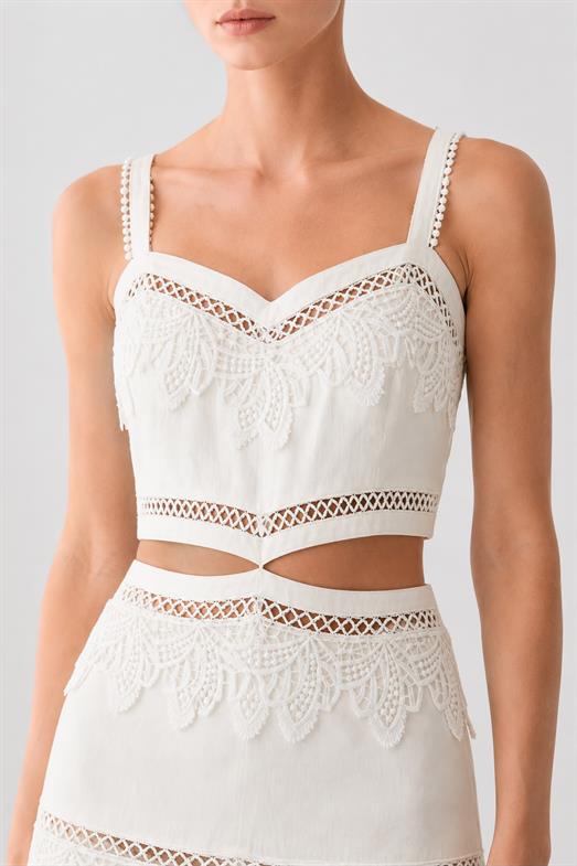 Bel Detaylı Dantelli Mini Elbise