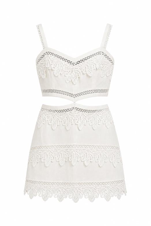 Bel Detaylı Dantelli Mini Elbise