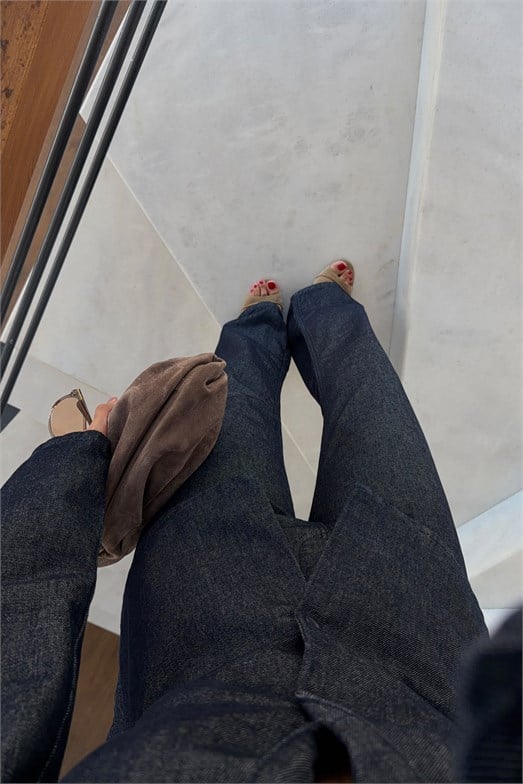 Belden Bağlamalı Koyu Denim Takım