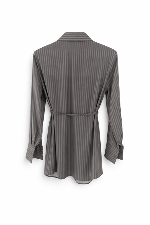 Belden Oturtmalı Gri Gömlek