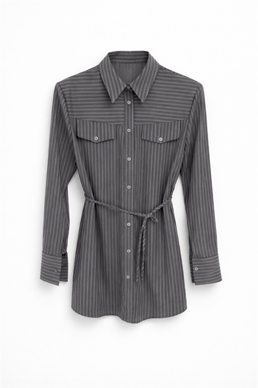 Belden Oturtmalı Gri Gömlek