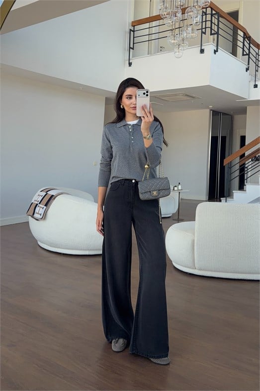 Beli Lastikli Rahat Kesim Antrasit Jean