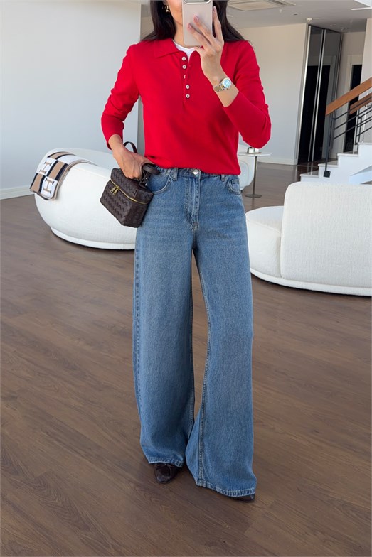 Beli Lastikli Rahat Kesim Mavi Jean