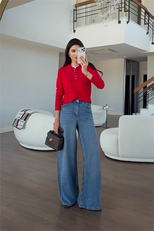Beli Lastikli Rahat Kesim Mavi Jean