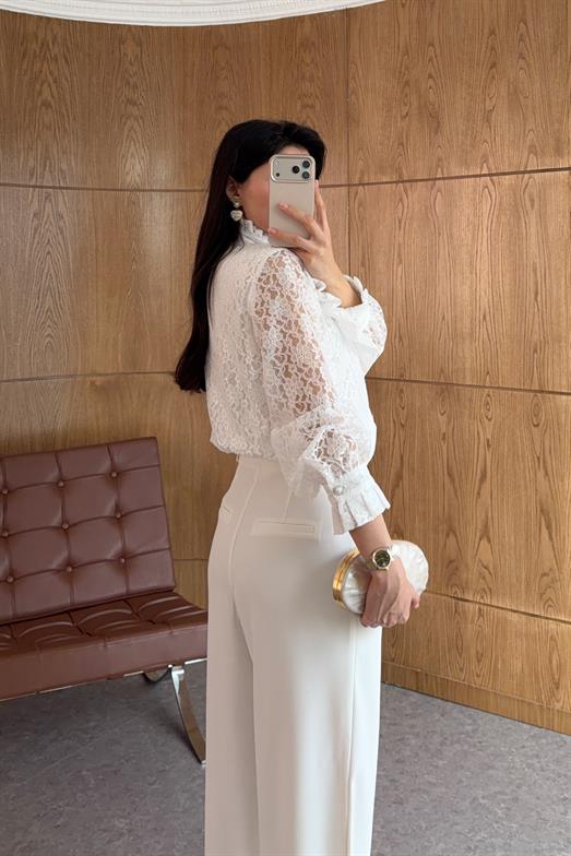 Beyaz Palazzo Pantolon