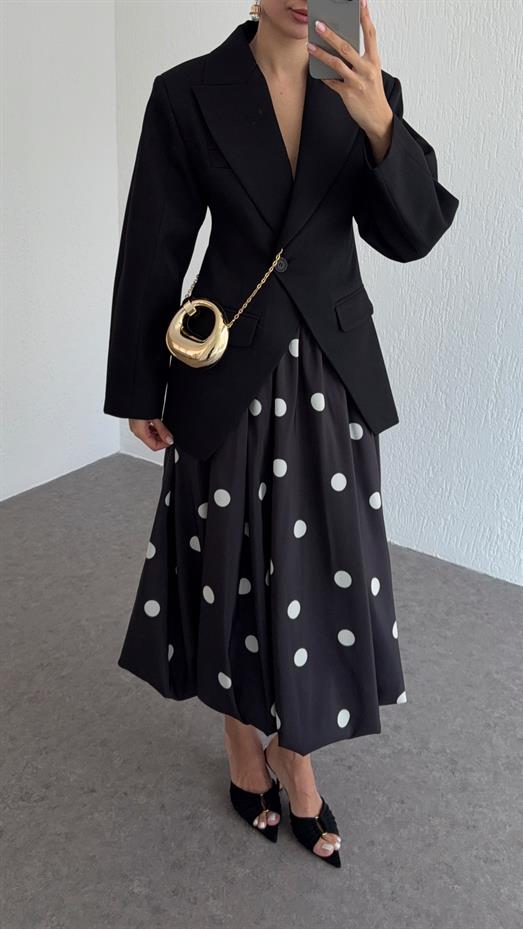 Beyaz Puantiyeli Balon Etek