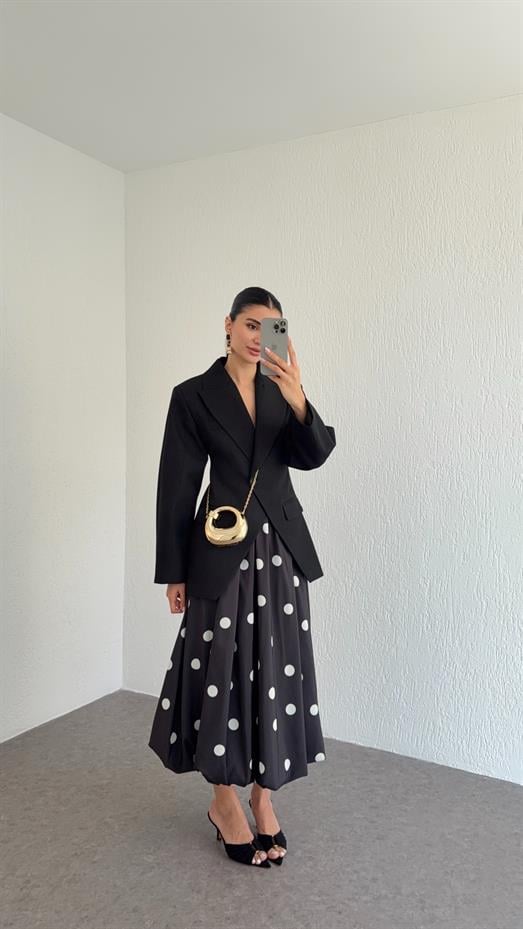 Beyaz Puantiyeli Balon Etek