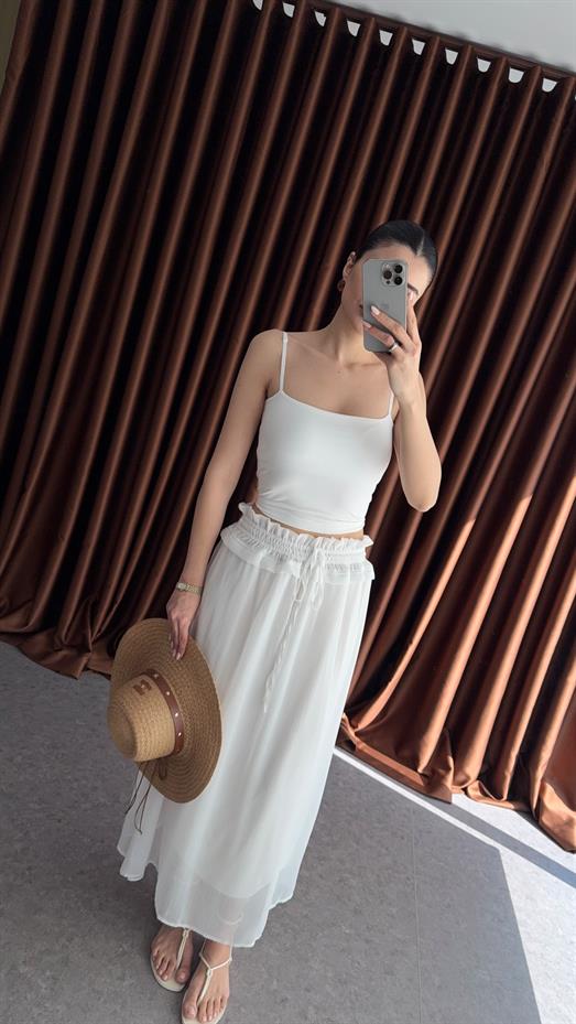 Beyaz Şifon Etek