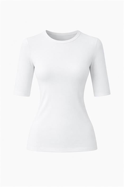 Bisiklet Yaka Yarım Kol Beyaz Badi