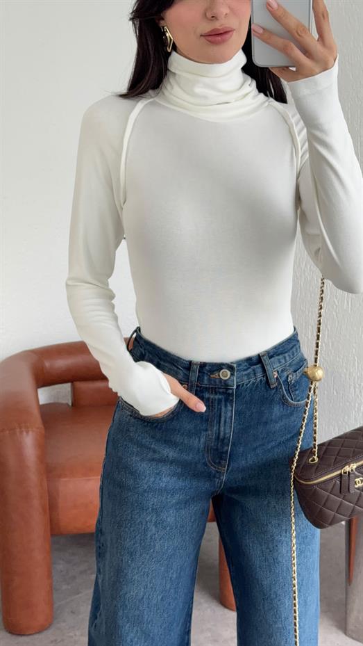 Boğazlı Likralı Beyaz Basic