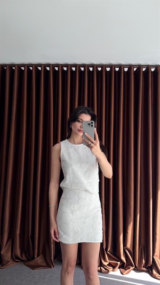 Boncuklu Beyaz Takım