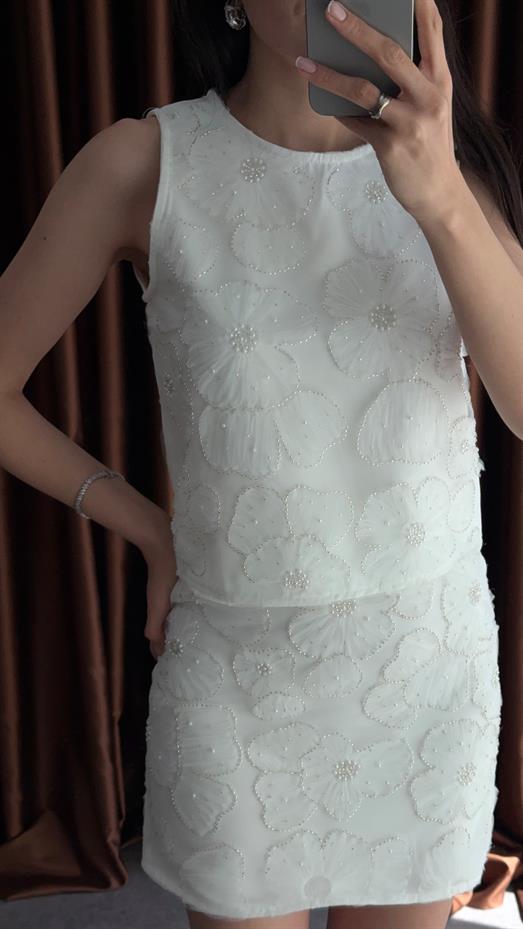 Boncuklu Beyaz Takım