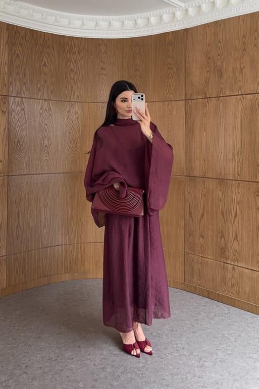 Bordo Bluzlu Elbise Takım