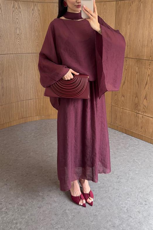 Bordo Bluzlu Elbise Takım