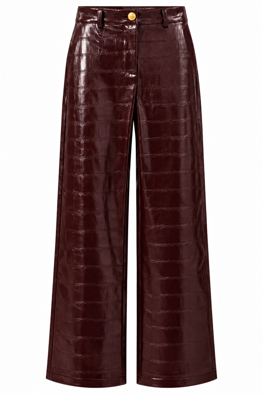 Bordo Croco Gold Düğmeli Deri Ceket-Pantolon İkili Takım