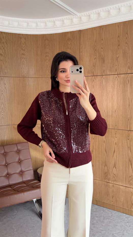Bordo Pullu Hırka