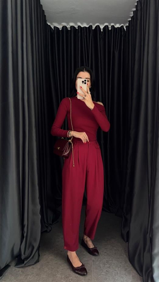 Bordo Şalvar Pantolon