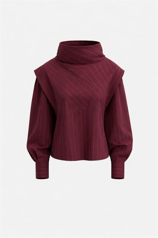 Boyun Detaylı Bordo Gömlek