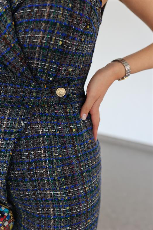 Buklet Lacivert Tüvit Elbise