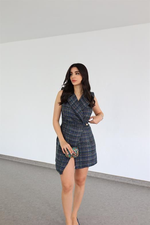 Buklet Lacivert Tüvit Elbise