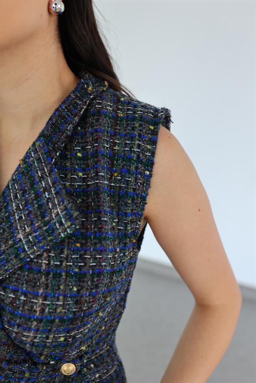 Buklet Lacivert Tüvit Elbise