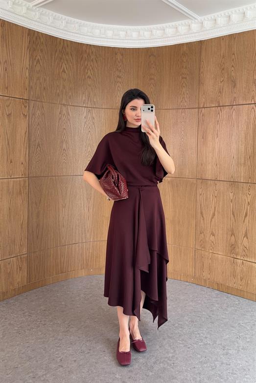 Burgundy Bluz-Etek Modal Takım