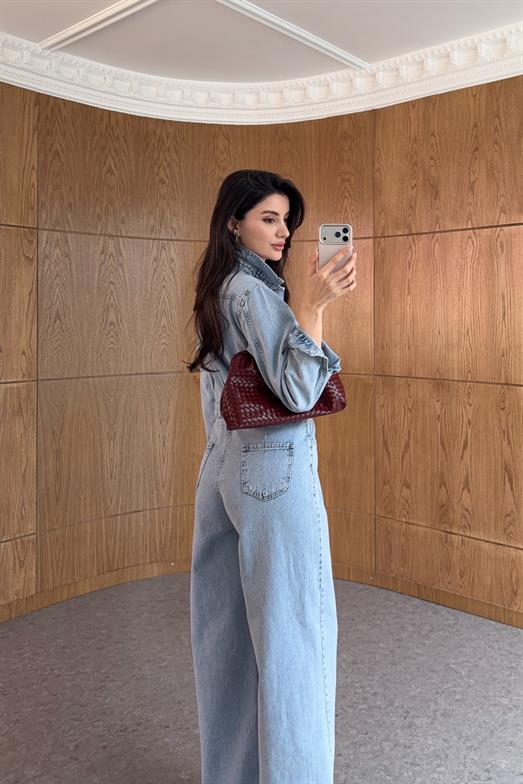 Buz Mavi Denim Tulum