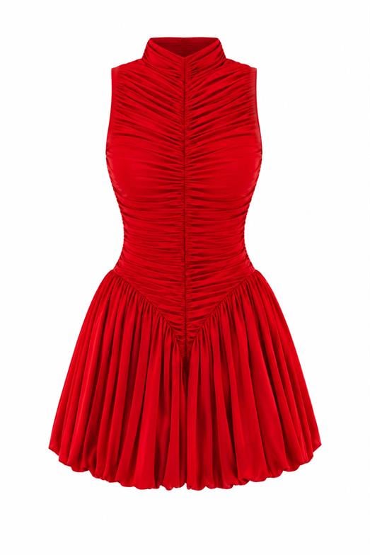 Büzgülü Kırmızı Elbise