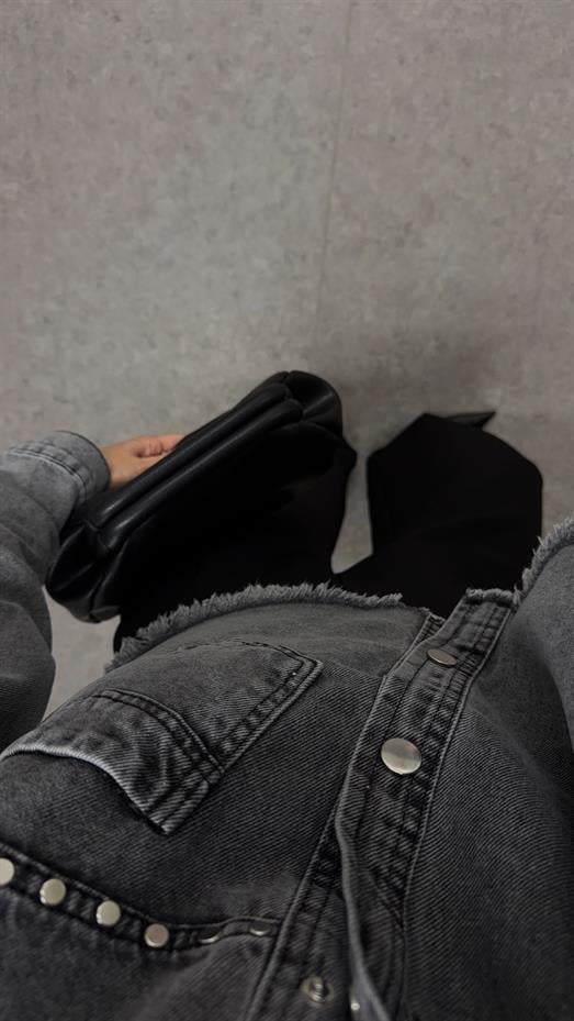 Çakmalı Antrasit Crop Ceket