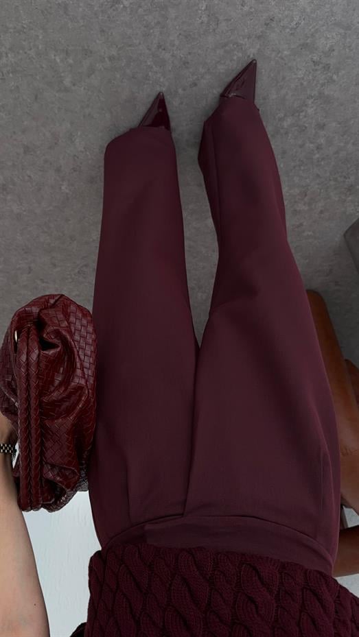 Çapraz Kemerli Bordo Premium Pantolon