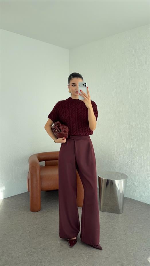 Çapraz Kemerli Bordo Premium Pantolon