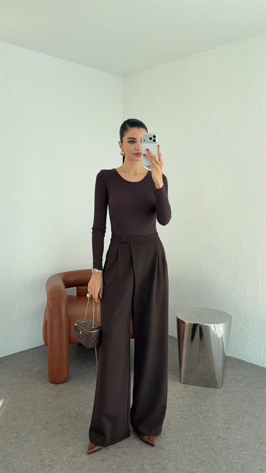 Çapraz Kemerli Kahverengi Premium Pantolon