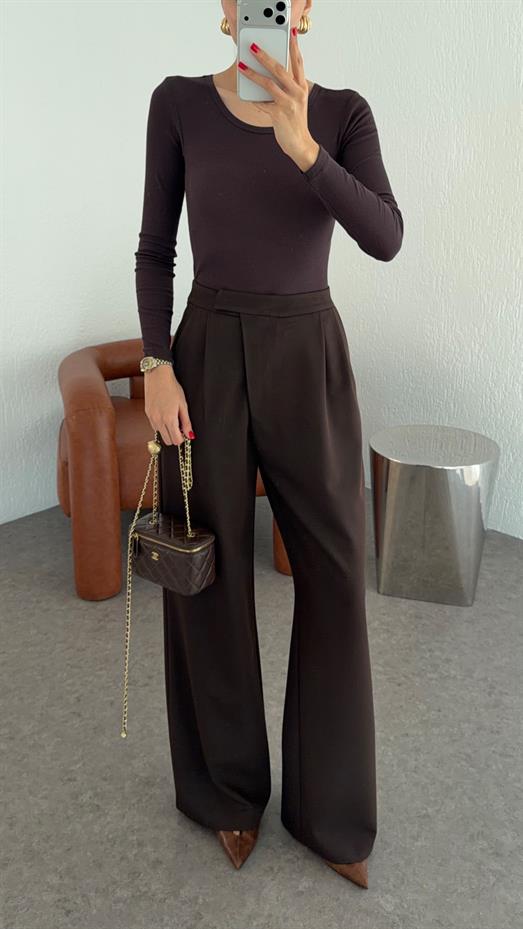 Çapraz Kemerli Kahverengi Premium Pantolon