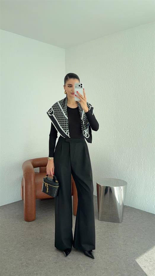 Çapraz Kemerli Siyah Premium Pantolon