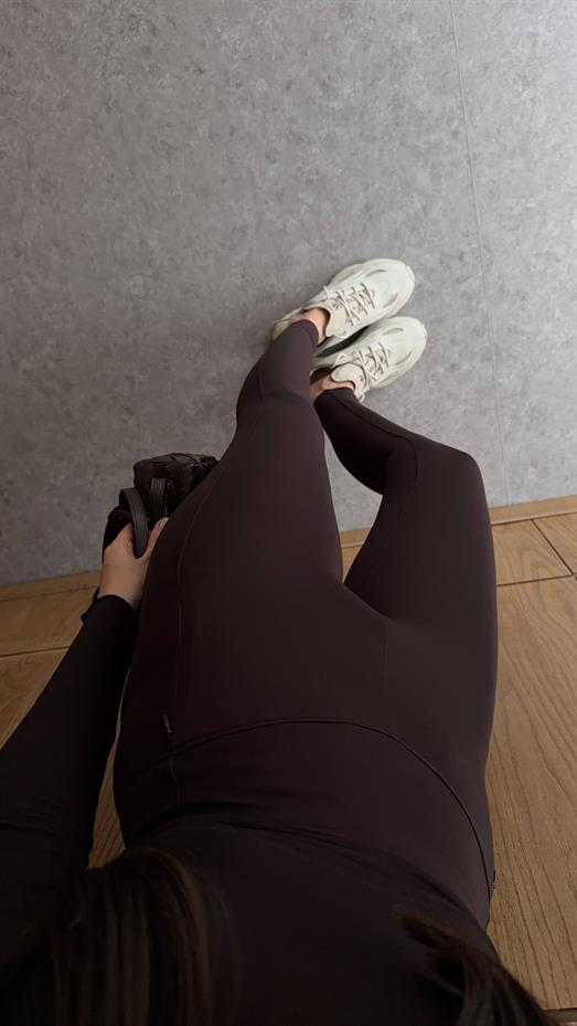 Cep Fermuarlı Kahverengi Termal Tayt