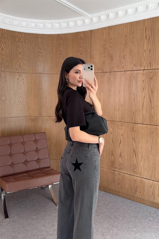 Cepleri Yıldız Detaylı Antrasit Jean