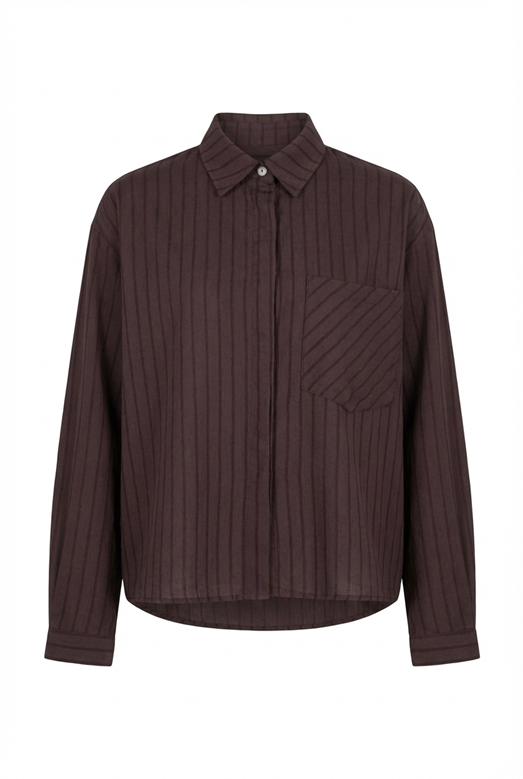Cepli Oversize Çizgili Kahve Gömlek