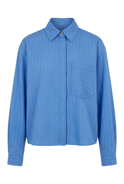 Cepli Oversize Çizgili Mavi Gömlek