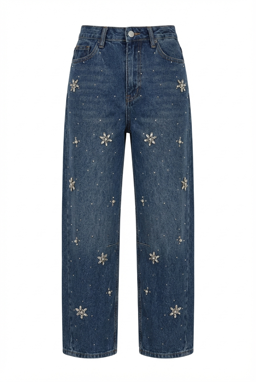 Çiçek Taşlı Balon Jean