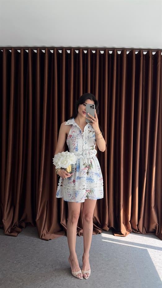 Çiçekli Tasarım Mini Elbise