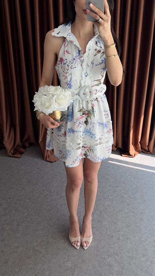 Çiçekli Tasarım Mini Elbise